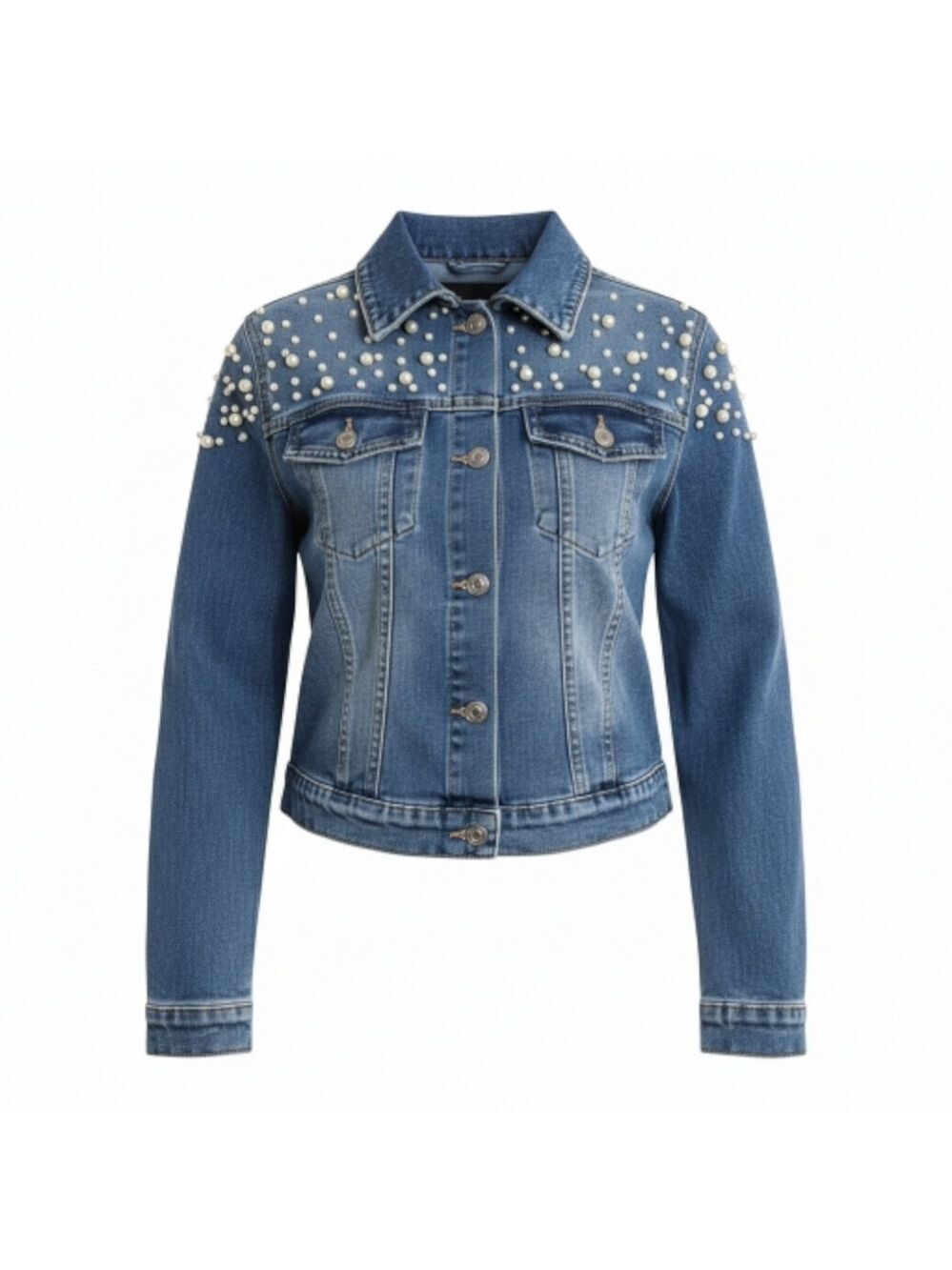 Pearl Embellished Denim Jacket Small
